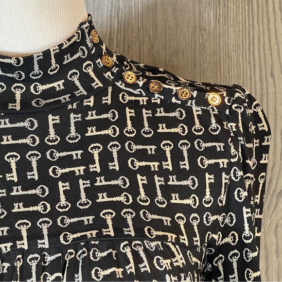 Juicy Couture Mock Neck Long Sleeve Silk Key Print Shift Dress Small / Petite - Picture 2 of 5